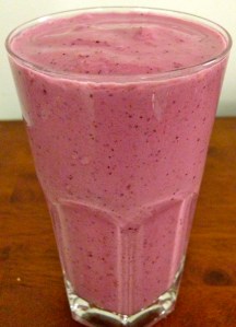 My Very Berry Smoothie (just frozen berries, Greek 0% fat plain yogurt, ice and a touch of honey!)