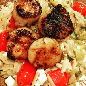 I served seared scallops over my orzo salad! That recipe will be posted on FuelMyFIt, too!