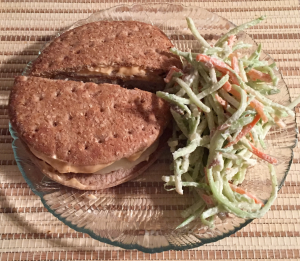 I served my coleslaw with a homemade turkey burger!